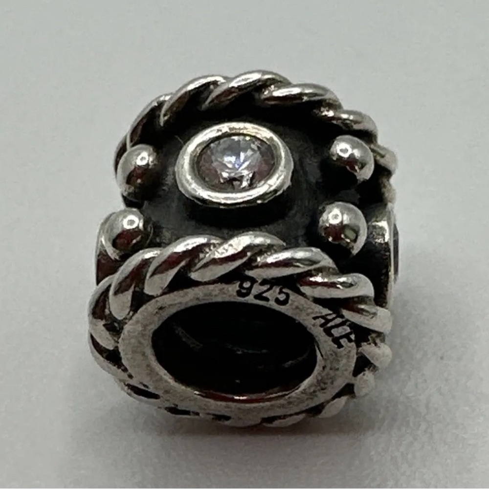 Pandora Retired Black Silver Oxidation Charm Sterling 925 ale clear CZ